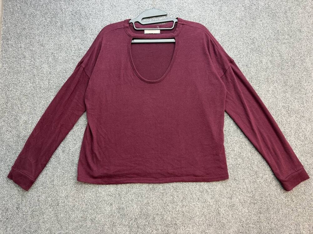 No Comment Womens L Burgundy Choker Neck Long Sleeve Stretch Knit Top